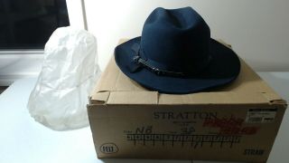 Stratton Blue Felt Self Forming Hat W/strap Size 7 3/8