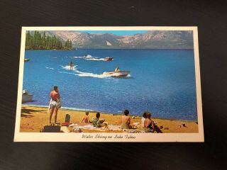 1964 Vintage Standard View Postcard - - California - - Lake Tahoe Water Skiing Boats