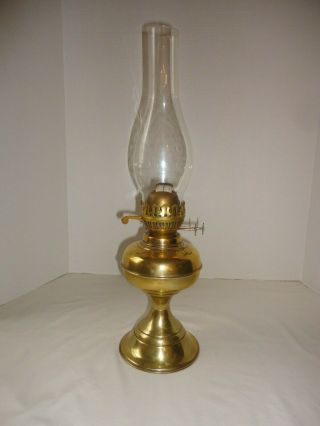 Vintage Brass Twin Wick Oil Lamp W/ Glass Shade,  England 20 " Tall