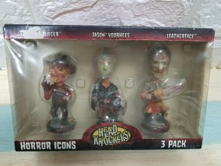 Horror Icons 3 Pk Neca Head Knockers Freddy Krueger,  Jason Voorhees,  Leatherface
