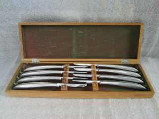 Vintage Murphy Handmade Fixed Blade Steak Knife Set Of 8 In Walnut Box