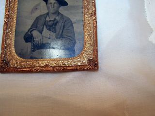 Antique Tintype Man Early 1800 ' s Attire w/ American Flag in Painted Background 3