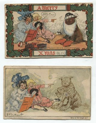 Buster Brown Tige Rf Outcault Xmas - Who Is The Laugh On? 2 Postcards 1906