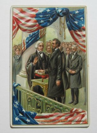 Vintage Patriotic Postcard Abraham Lincoln Inauguration Embossed American Flag