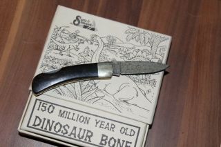 Santa Fe Stoneworks Dinosaur Bone Demascus Steel Pocket Knife