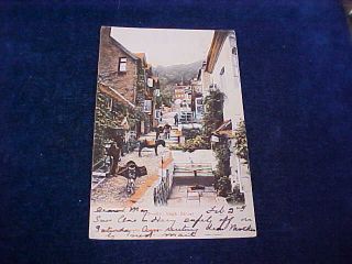 Orig Vintage Chinese China Postcard Clovelly High Street 1909
