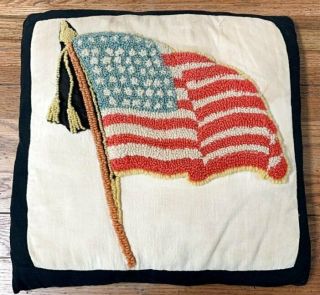 Patriotic Vintage Usa 48 Star Flag Hook Punch Embroidery Pillow
