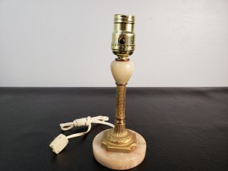 Vtg White Marble And Brass Candlestick Table Lamp Hollywood Regency Classical