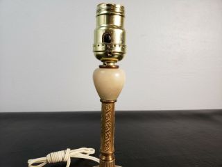 Vtg White Marble and Brass Candlestick Table Lamp Hollywood Regency Classical 3