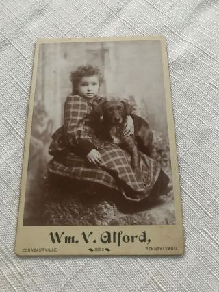 Cabinet Card Of A Little Girl With Her Dog Conneautville Pennsylvania