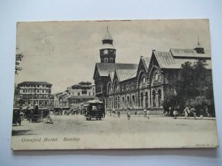 Vintage Postcard.  Crawford Market,  Bombay.  India.  P/d 1907