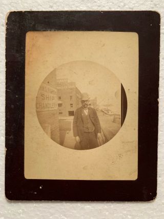 Vintage No 1 Kodak Round Photograph Gloucester Ma? Man With Pipe Docks 1890 