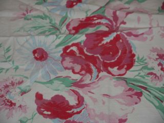 Vintage Heavy Cotton Print Tablecloth Pink Iris Blue Cornflowers Sweet :)