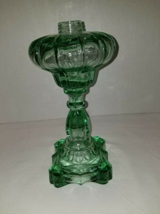 Vintage Green Glass Kerosene Lamp With Heart Pattern 9 3/4 "