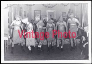 Campy Drag Chorus Line Of Men In Bonnets - Vintage 1950 