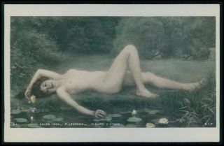 Art Legrand Nude Woman Lake Flower 1910s Salon De Paris Postcard