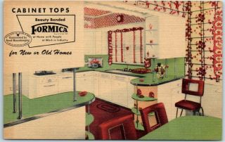1940s Formica Adv.  Postcard " Kitchen Cabinet Mfg.  Co.  " Troy Ny Curteich Linen