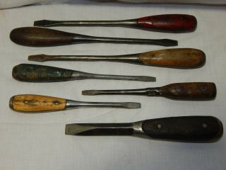 Set Of 7 Antique Split Wood Handle Screwdrivers Lenox,  Irwin,  Pexto