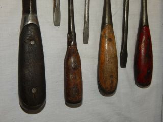 Set Of 7 Antique Split Wood Handle Screwdrivers Lenox,  Irwin,  Pexto 3