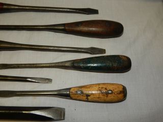 Set Of 7 Antique Split Wood Handle Screwdrivers Lenox,  Irwin,  Pexto 5