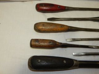 Set Of 7 Antique Split Wood Handle Screwdrivers Lenox,  Irwin,  Pexto 6