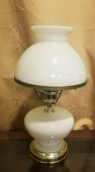 Vintage Milk Glass Hurricane Style Table Lamp