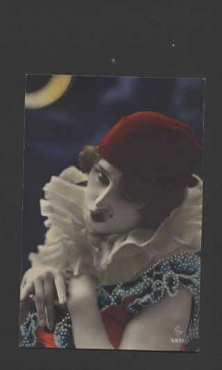 Mb5989 Sad Looking Pierette/clown In The Moonlight Art Deco Heavey Colored