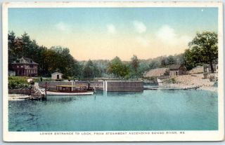 Songo River,  Maine Postcard " Lower Entrance To Lock,  From Steamboat " C1910s