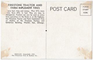 1934 Firestone Farming Tractor Advertising - Food,  Agriculture,  Vintage Postcard 2