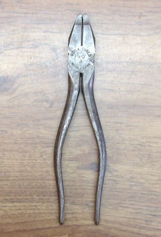 Old Tools Utica 50 - 8 Side Cutting Linesman Pliers,  8 - 3/16 ",  Made In U.  S.  A.