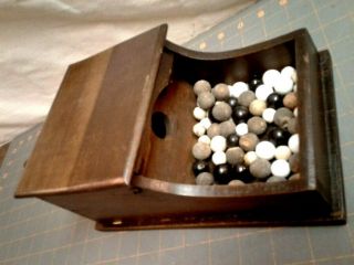 Antique Wooden Masonic Ballot Voting Box with Old White Black and Wood Marbles 3
