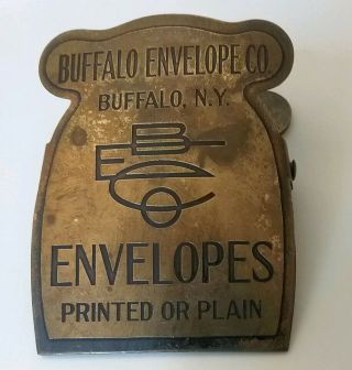 Antique Brass Advertising Etched Metal Paper Clip,  Buffalo Ny Envelope Co.