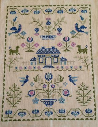 Vintage Americana Sampler,  Amazingly Large (20x24),  Expertly Worked On Linen