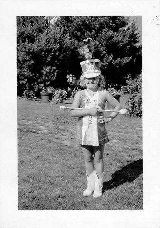 Cute Little Majorette W/ Baton Marching Band Uniform & Boots Girl Vtg Photo 193