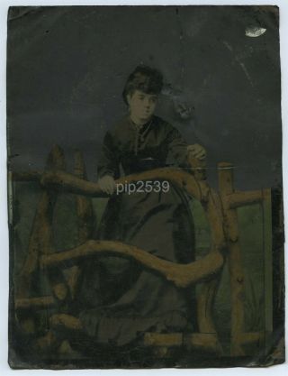 Large Full Plate Tintype Of Woman - Hand Coloured C1860s