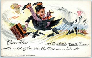 Vintage Candee Rubbers Advertising Postcard Salesman 