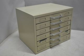 Vintage Small Parts Tan Metal Cabinet With 6 Drawers