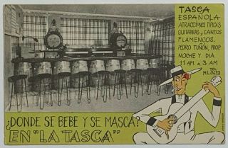Old Vtg Postcard La Tasca Spanish Bar Ad On The Prado In Havana Habana Cuba