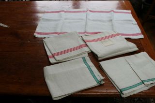 Vintage 5 Linen Kitchen Tea Towels 3 Beige W Red Stripes 17x30 Poland 2 Green