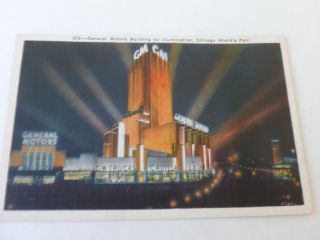 1933 Century Of Progress Postcard Of General Motors Bldg.  Exhibit - Nightview Card