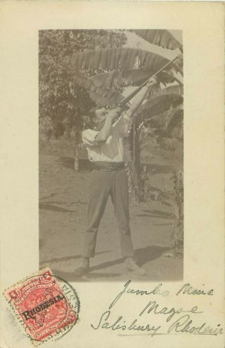 Rp Salisbury Rhodesia Africa Man Hunting Shooting Real Photo Posted 1910