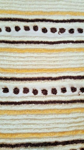 CHENILLE BEDSPREAD ANTIQUE VINTAGE YELLOW BROWN STRIPES 71X100 