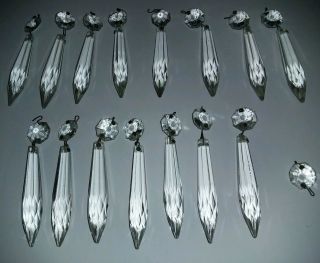 Group Of 15 Vintage Two - Part Crystal Prisms,  Chandelier,  Light Fixture,  Lamp