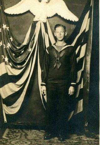 Rppc Young Boy Scout W American Flag - Antique Real Photo Postcard C 1925
