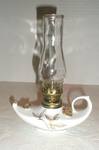 Vintage Miniature Oil Lamp Aladdin Lamp Flowers Japan
