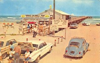 Aransas Tx Horace Caldwell Pier Old Cars Vw Postcard