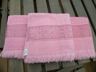 Set Of 3 Vintage Cannon Monticello Bath Towels Pink With Fringe 21 X 42