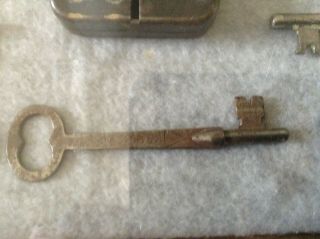 12 Antique Skeleton Key & Miller Paddle Lock in a Rustic Shadow Box for Display 7