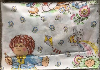 7pc Vintage 1983 Cabbage Patch Kids Full Fitted Flat Sheets Pillowcases & Fabric 8