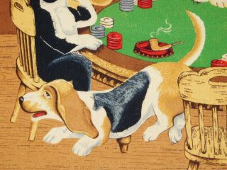 Vintage Turkey Tapestry Dogs Playing Cards Gambling Mid Century Wall Art Hanging 3